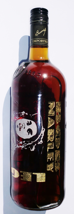 Bob Marley engraved on Bacardi black rum (100cl)