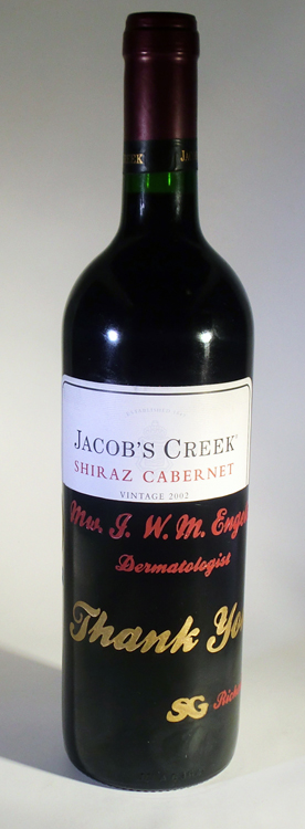 Thank You engraved on Jacob's Creek Cabernet